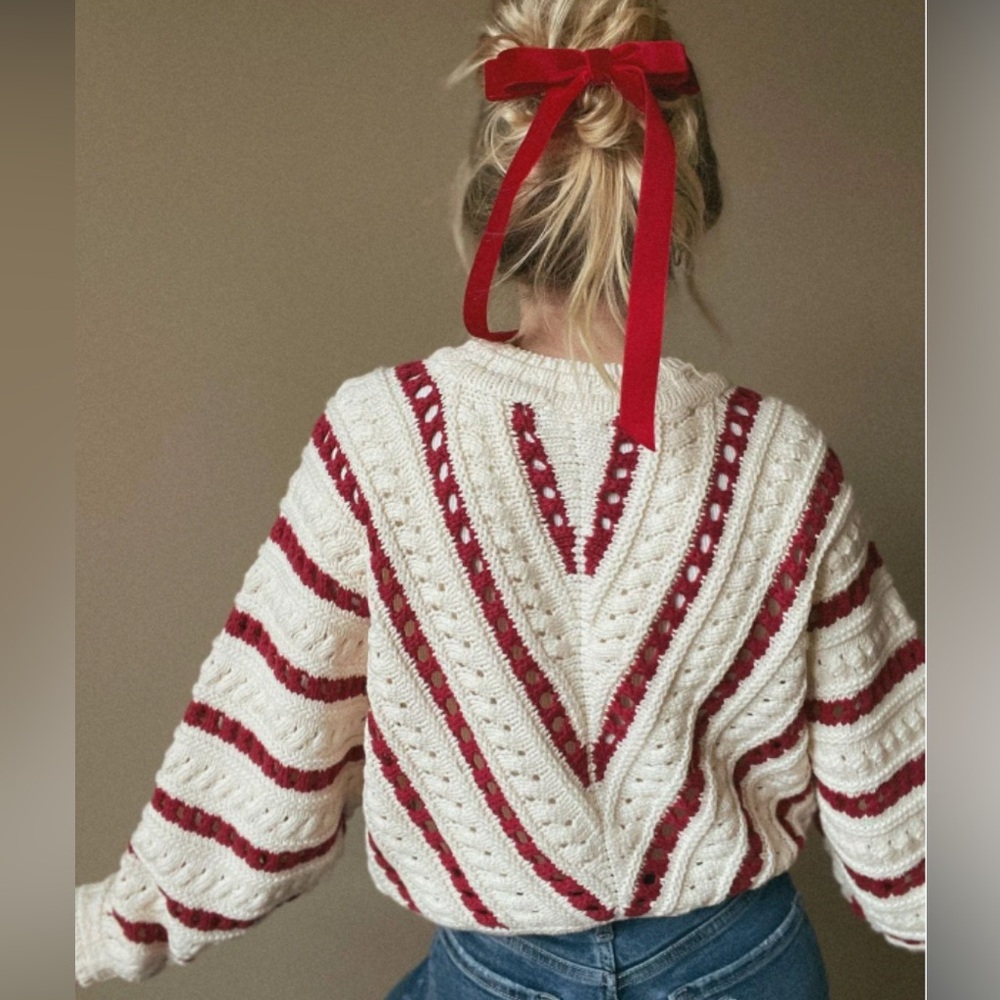 HAVEN STRIPE SWEATER by Another Love in Cherry Cream ๐ Size Small NWT - Picture 4 of 16